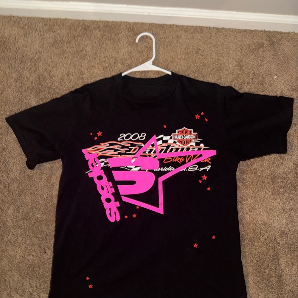 sp5der x Harley-Davidson Black and Pink Graphic T-Shirt